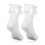 Geyoga Weiß Rüschen Socken Damen Weiß Spitze Socke mit Schleife...